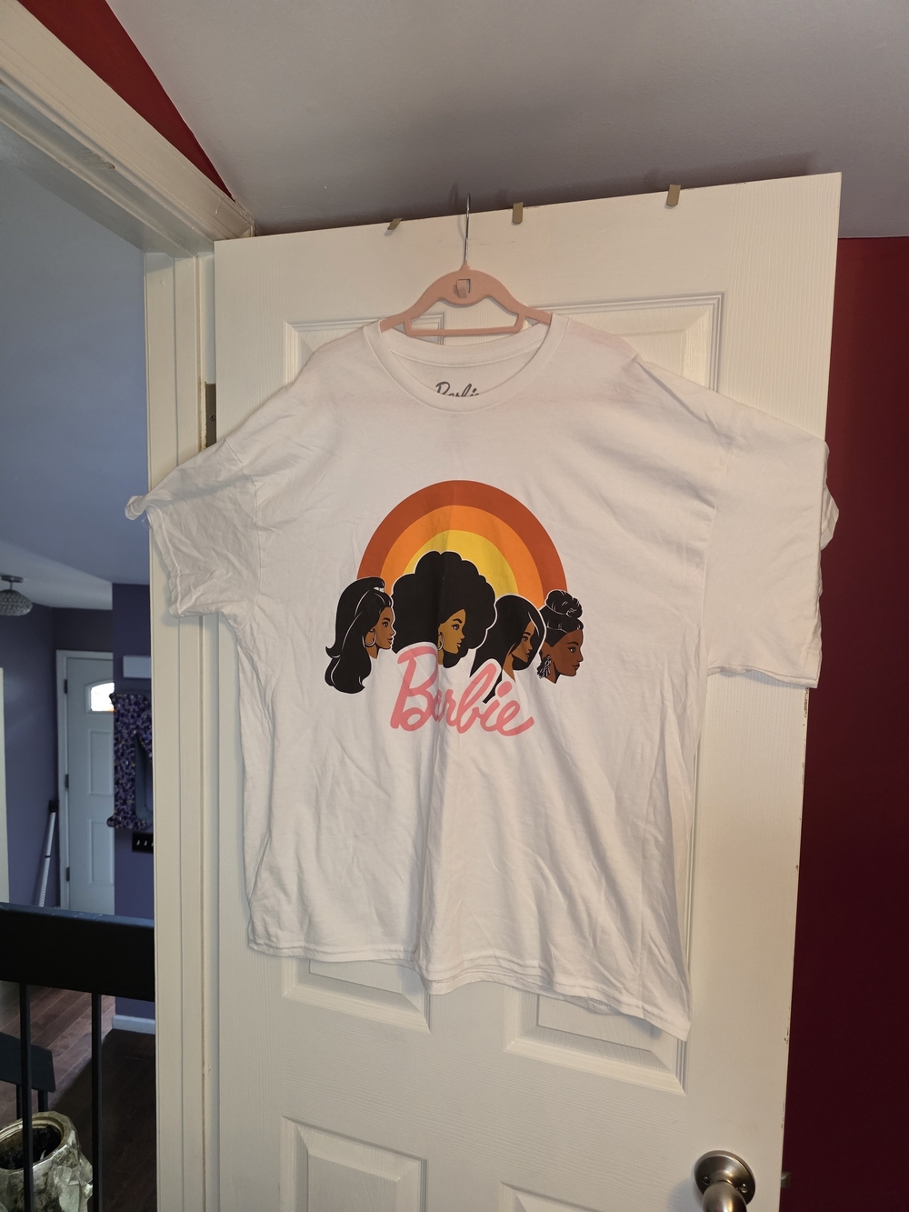 Barbie Rainbow Graphic Tee - White with Retro Sunset